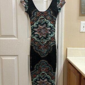 Love Fire Black Lace Midi Bodycon Dress Boho Cocktail Whimsigoth Sheer 90s Y2K S